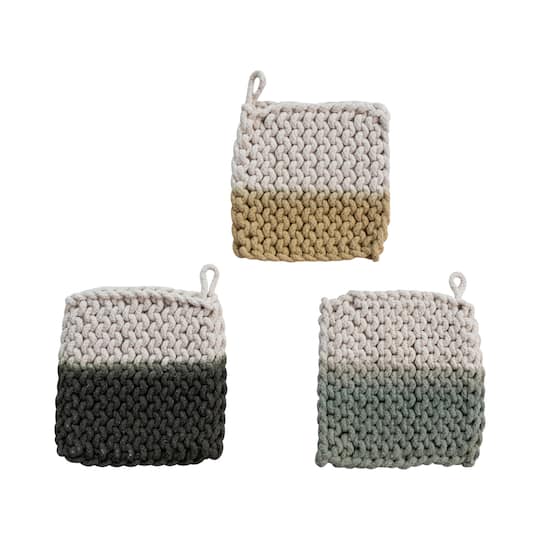 Hello Honey® 8" Multicolor Cotton Crocheted Tie Dye Pot Holder Set, 3ct.